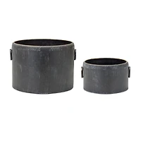 Round Distressed Metal Planter with Handles Set