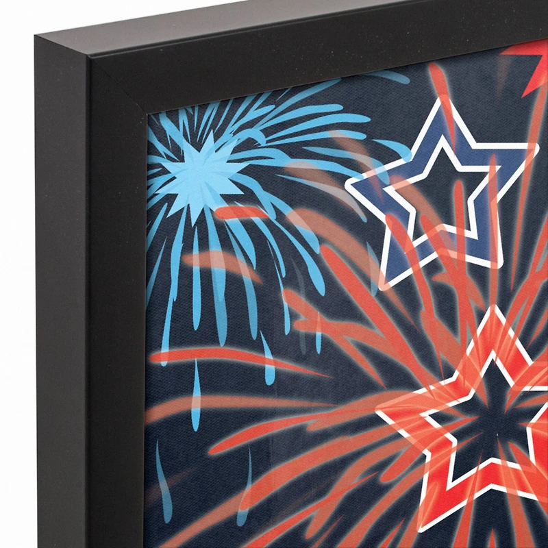 Gnome With Fireworks Black Framed Canvas