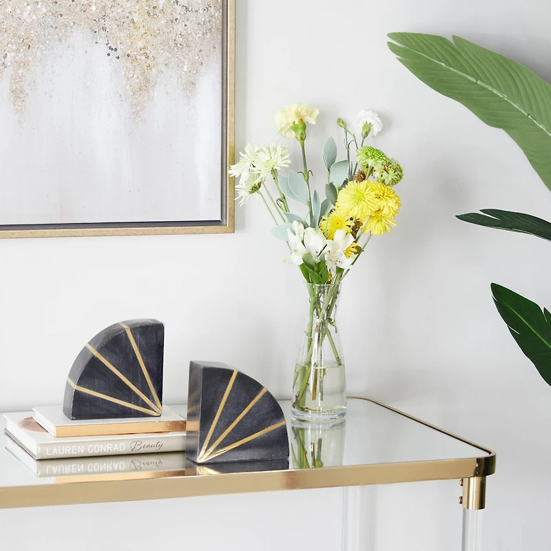 CosmoLiving by Cosmopolitan Black Marble Glam Bookends, 5" x 5" x 2"