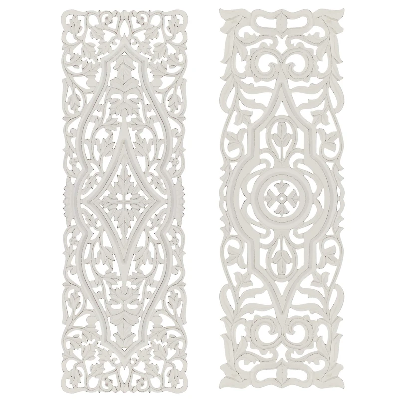 Set of 2 White Mango Wood Farmhouse Abstract Wall Decor, 16" x 48"