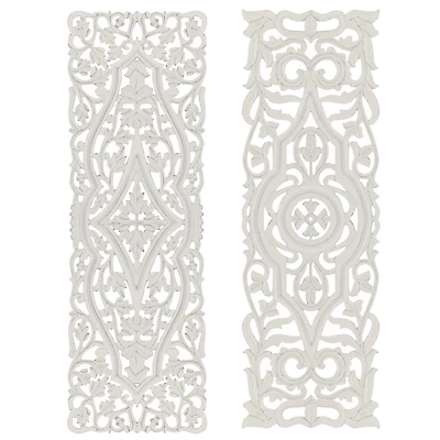Set of 2 White Mango Wood Farmhouse Abstract Wall Decor, 16" x 48"