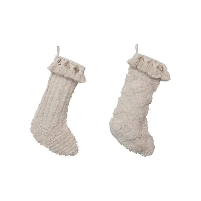Hello Honey® 20" Cream Cotton Slub Stocking Set with Tufting