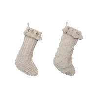 Hello Honey® 20" Cream Cotton Slub Stocking Set with Tufting