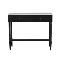 35.5" Black Wood Handmade 2-Drawer Console Table with Gold Handles