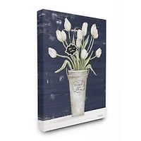 Stupell Industries Charming White Tulip Bouquet over Rustic Blue Canvas Wall Art