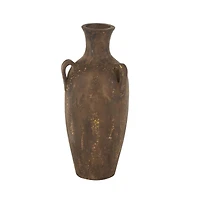 24.5" Dark Brown Ceramic Antique Style Distressed Decorative Vase with Handles
