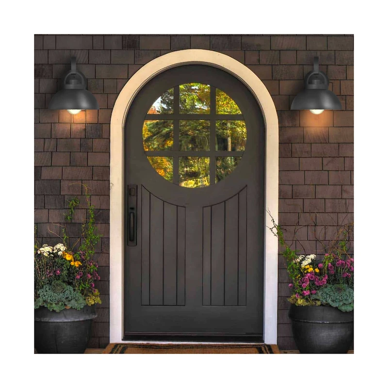 Hello Honey® Easton Matte Black Modern Farmhouse Metal Shade & Exposed Bulb Wall Mounted Outdoor Light