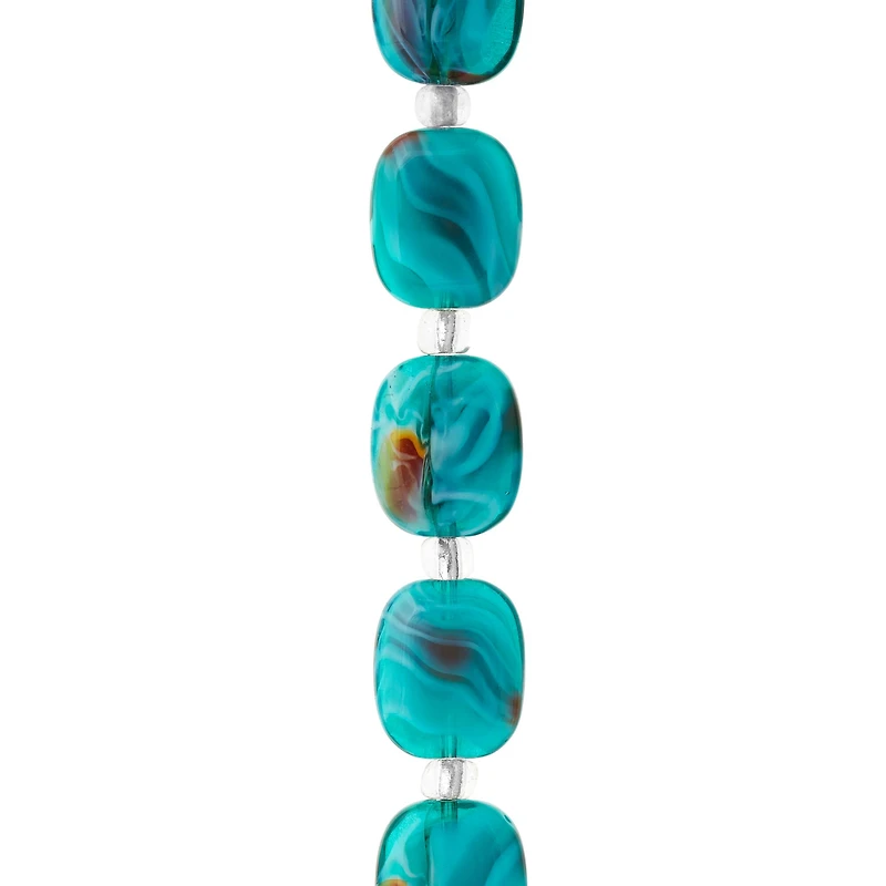 Aqua Swirl Glass Rectangle Beads, 14mm by Bead Landing™