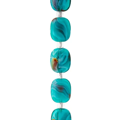 Aqua Swirl Glass Rectangle Beads, 14mm by Bead Landing™
