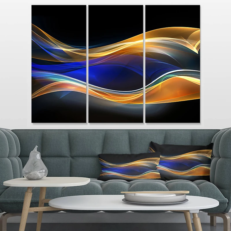 Designart - 3D Gold Blue Wave Design