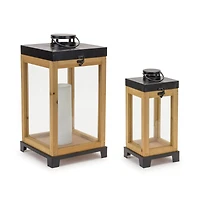 Wood Box Lantern on Metal Stand Set, 13" & 17"