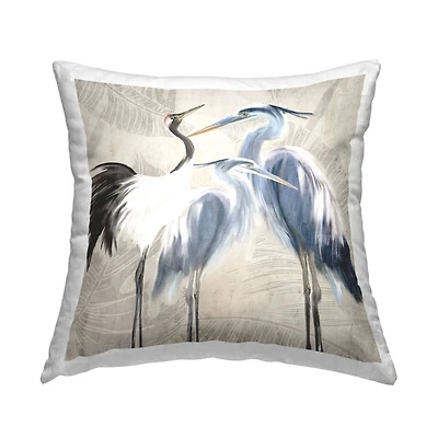 Stupell Industries Egret & Crane Birds Botanical Leaf Pattern Throw Pillow, 18" x 18"