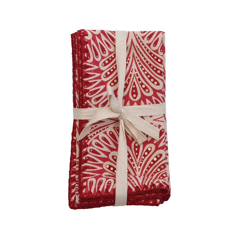 Hello Honey® Red & White Square Cotton Printed Napkins, 4ct.