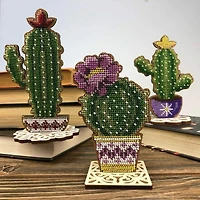 Wonderland Crafts Tall Cactus in Bowl Bead Embroidery on Wood Kit