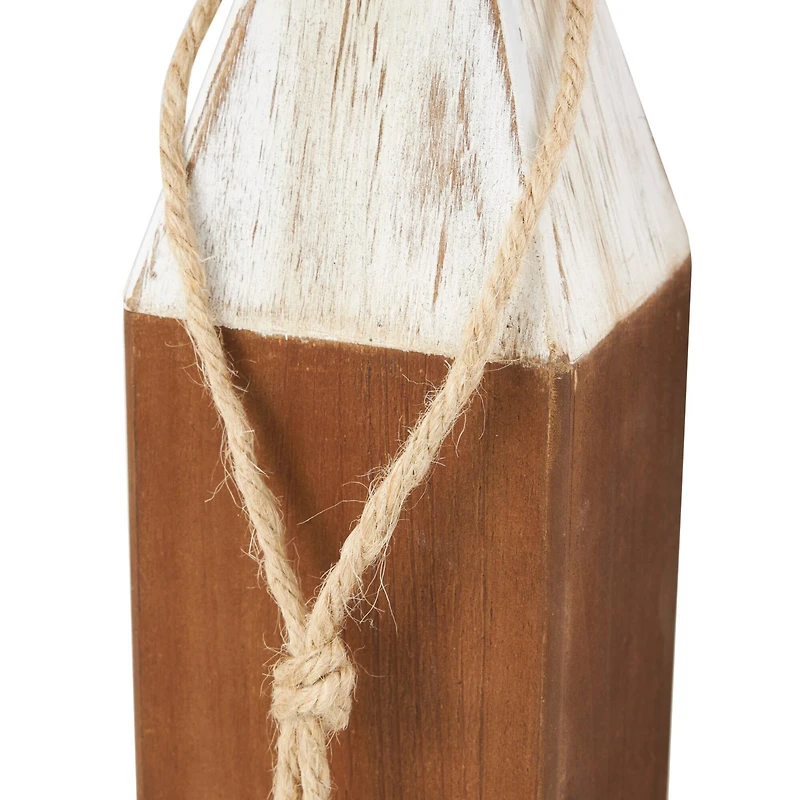 Brown Bird Sculpture with White Distressed Buoy Posts Set