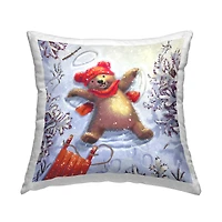 Stupell Industries Snow Angel Bear Smiling Winter Throw Pillow