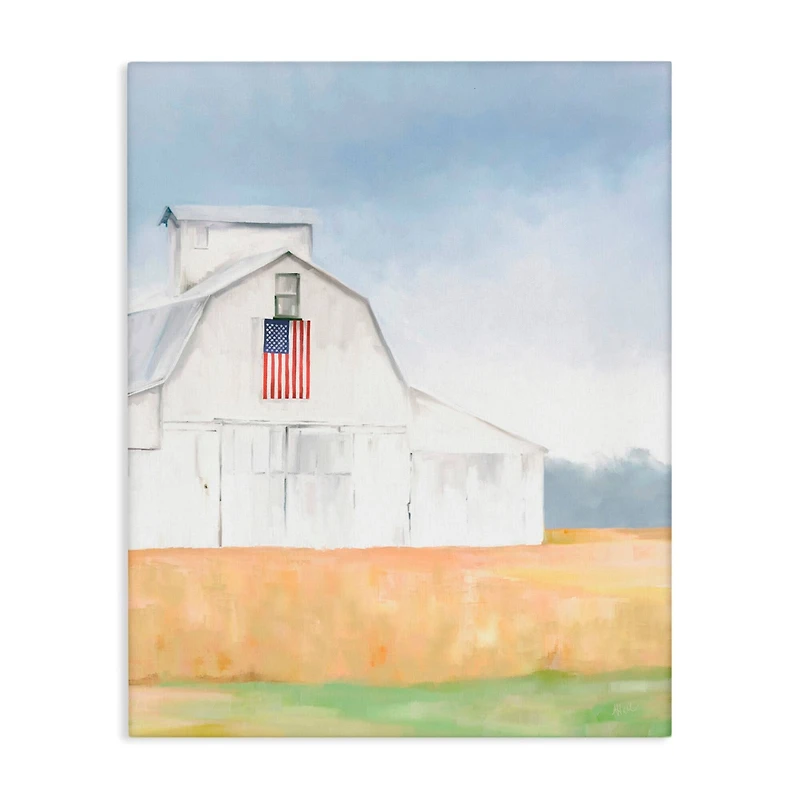 Stupell Industries American Flag White Country Barn Rural Scenery Canvas Wall Art