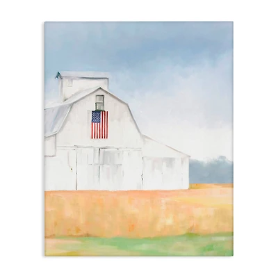 Stupell Industries American Flag White Country Barn Rural Scenery Canvas Wall Art