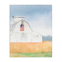 Stupell Industries American Flag White Country Barn Rural Scenery Canvas Wall Art