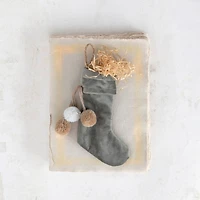 Hello Honey® Gray Velvet Stocking with Pom Poms Ornament