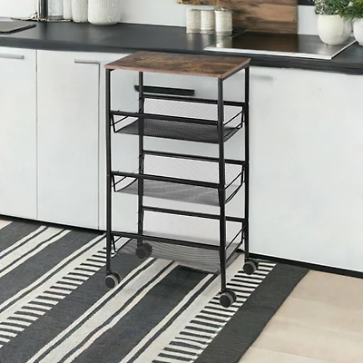 Black Rustic 3-Tier Metal Wire Storage Kitchen Cart on Wheels