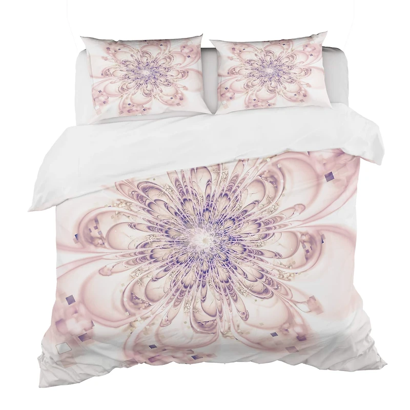 Designart Full Bloom Fractal Flower In Pink Modern & Contemporary Duvet Cover & Shams Bedding Set