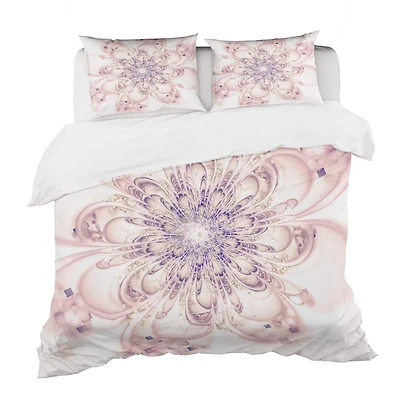 Designart Full Bloom Fractal Flower In Pink Modern & Contemporary Duvet Cover & Shams Bedding Set