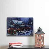 LED Lighted Santa Claus In Sleigh Christmas Canvas Wall Art