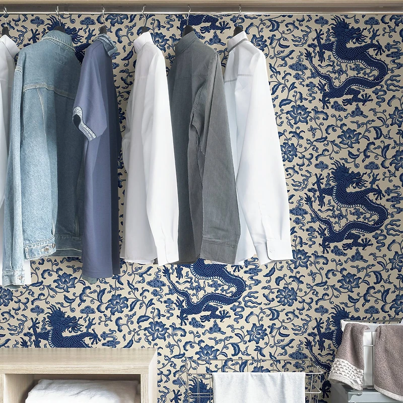 Scalamandre Indigo Chien Dragon Peel & Stick Wallpaper