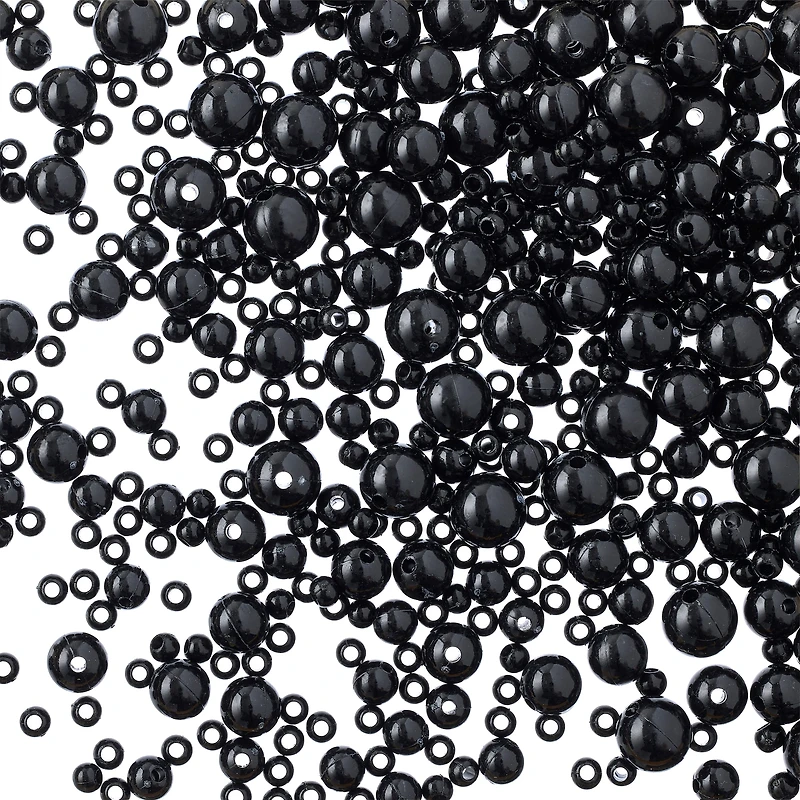 12 Pack: Jet Black Pearl Plastic Bead Mix by Bead Landing™