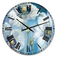 Designart 'Handpainted White Flower On Blue Ii Farmhouse Wall Clock