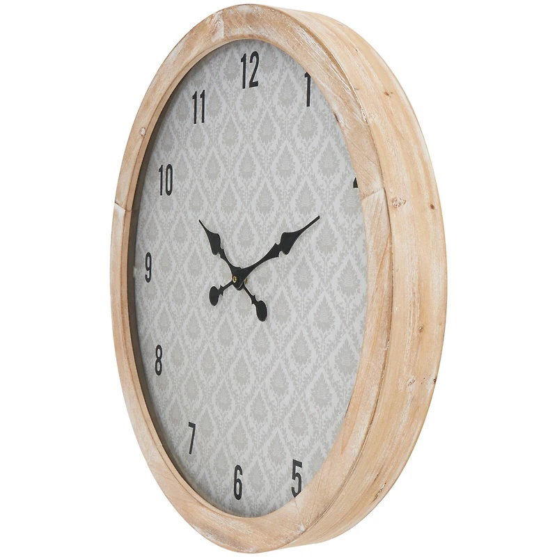 23.5" Floral Wall Clock with Light Brown Wood Frame