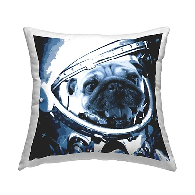 Stupell Industries Astronaut Pug Dog Outer Space Helmet Throw Pillow, 18" x 18"
