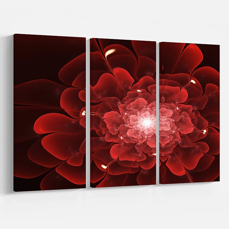 Designart - Fractal Flower Clear Red Digital Art