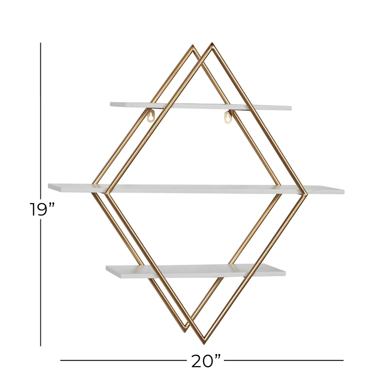 20" Gold Wood Glam Wall Shelf Set