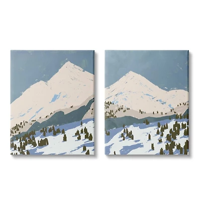 Stupell Industries Snowy Mountain Forest Landscape Calming Blue Peaks Canvas Wall Art
