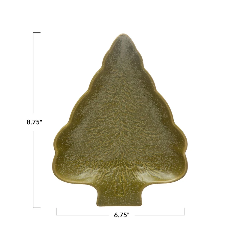 Hello Honey® 9" Green Reactive Glaze Stoneware Tree Shaped Plate