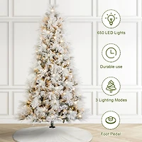 Glitzhome® 7.5ft Pre-Lit Flocked Full Pine Artificial Christmas Tree, Warm White LED Lights