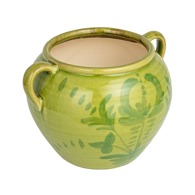 Hello Honey® 10.75" Green Hand-Painted Terra Cotta Urn with Reactive Glaze