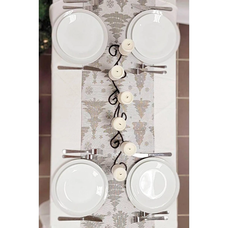 Wizardi 13.75" x 67" Silver Pine Trees Christmas Table Runner
