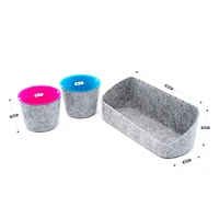 Welaxy Felt 3 Piece Gray Tray with Turquoise & Hot Pink Cups Desktop Organizer Set