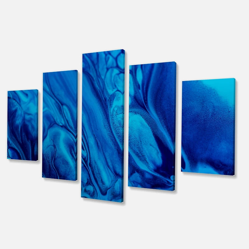 Designart - Dark Blue Abstract Acrylic Paint Mix - Contemporary Art on Canvas