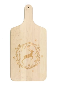 17" Noel Deer Wreath Maple Paddle Cutting Board