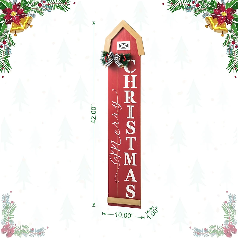 Glitzhome® 42" "Merry Christmas" Wood Barn Porch Sign