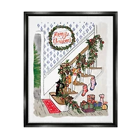 Stupell Industries Merry Christmas Holiday Stairway Framed Floater Canvas Wall Art