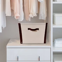 Household Essentials 16" Canvas Bin with Vegan Leather Trim