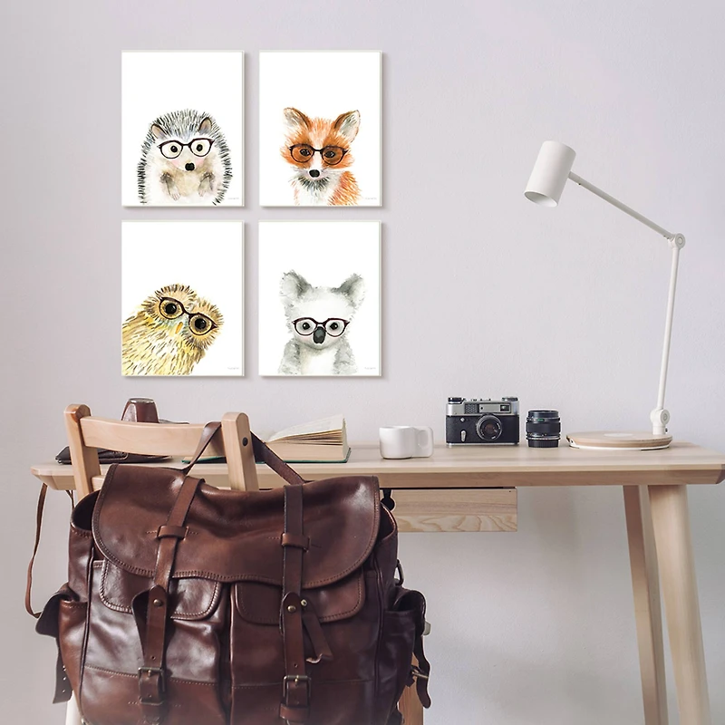 Stupell Industries Adorable Forest Animals with Glasses Owl Fox Framed Wall Art