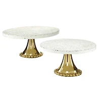 Set of 2 Gold Stoneware Natural Cake Stand, 12", 10"