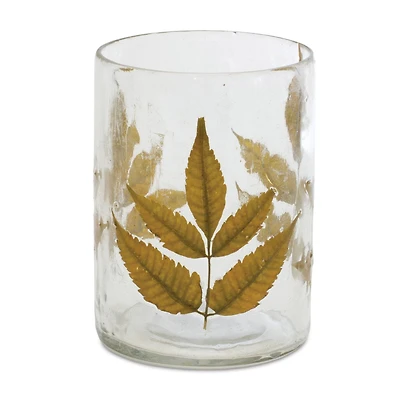 4" Dried Leaf Glass Candle Holder Set