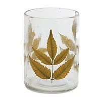 4" Dried Leaf Glass Candle Holder Set